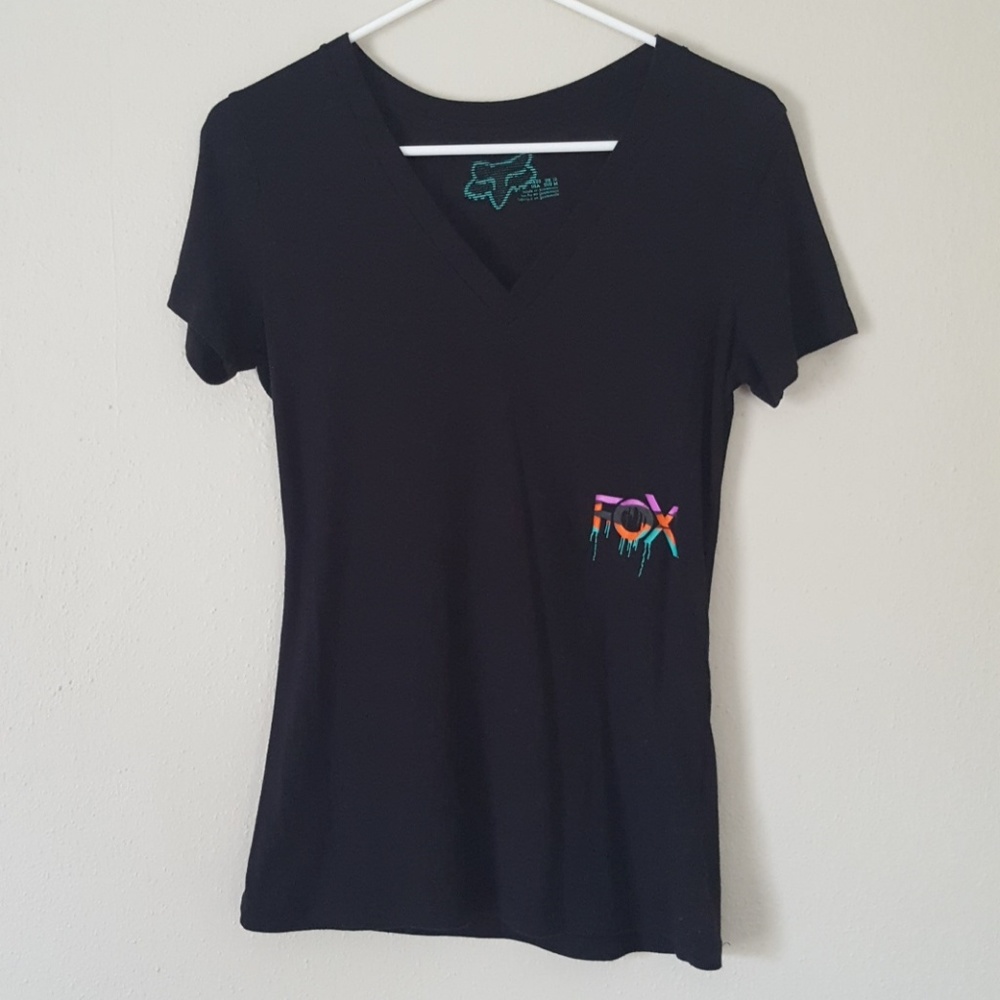 Medium black Fox V Neck with colorful graphics